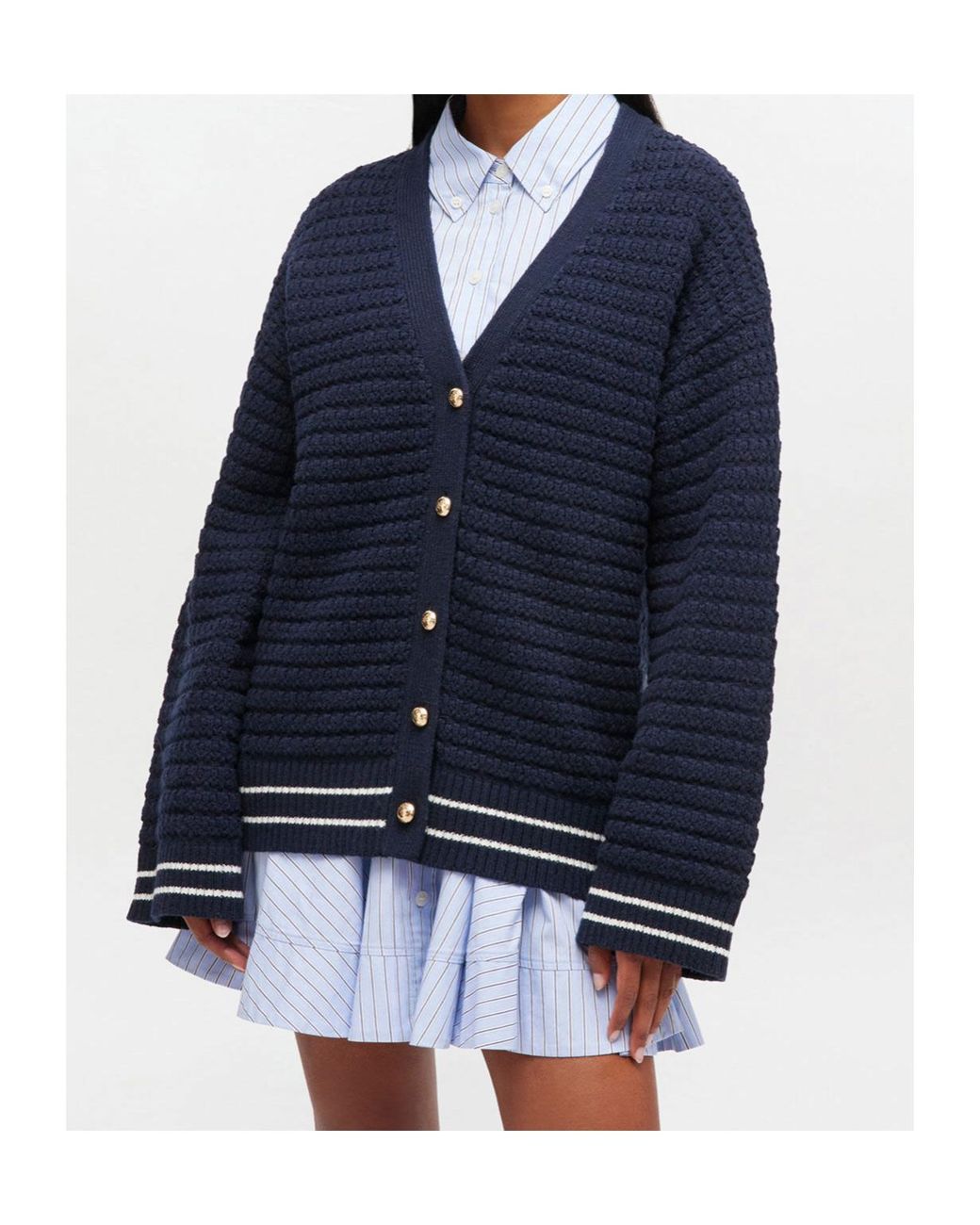 Ganni Blue Button-Detail V-Nneck Jumper