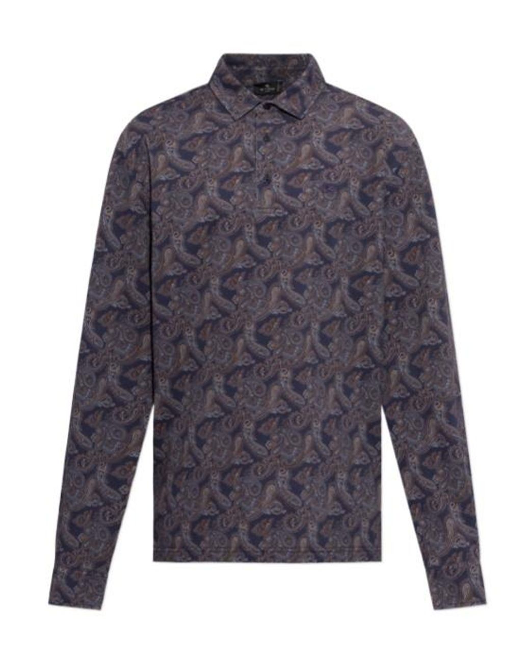 Etro Blue Paisley Long-Sleeve Polo Shirt for men