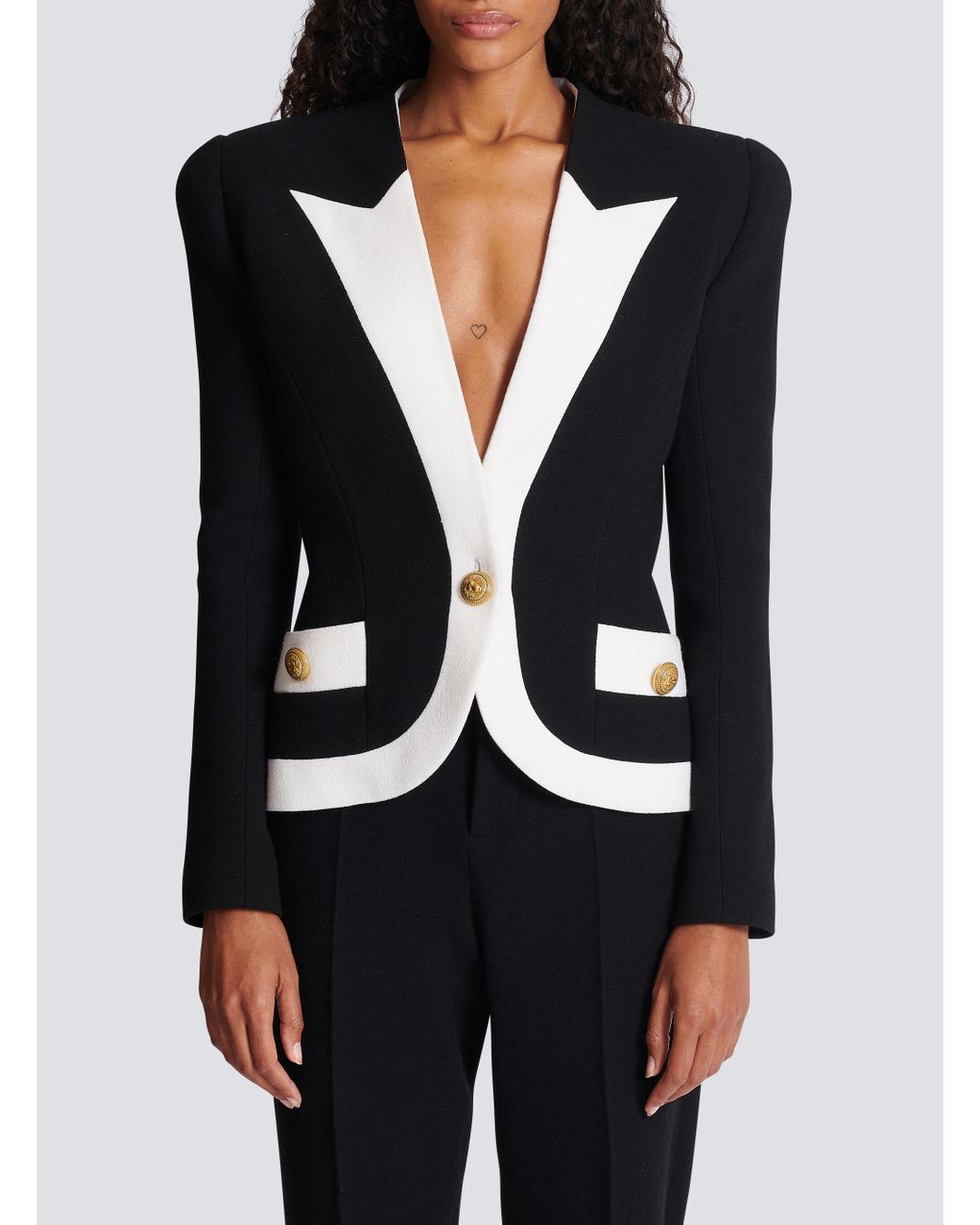 Balmain Black Two-tone Wool Jacket