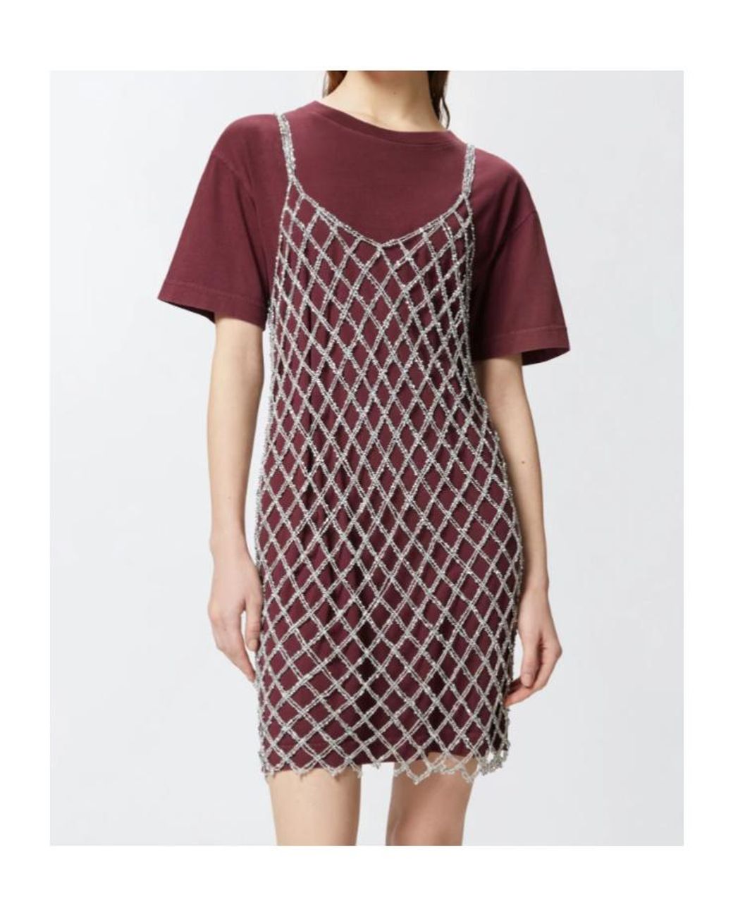 Pinko Purple Sequin Combined Short T-Shirt Dress