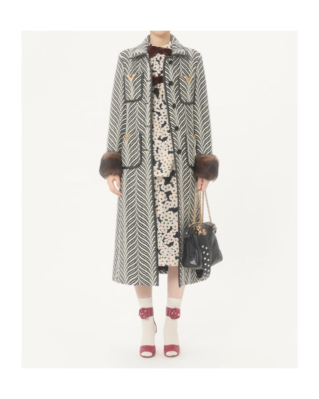 Valentino Gray Printed Single-Breasted Coat