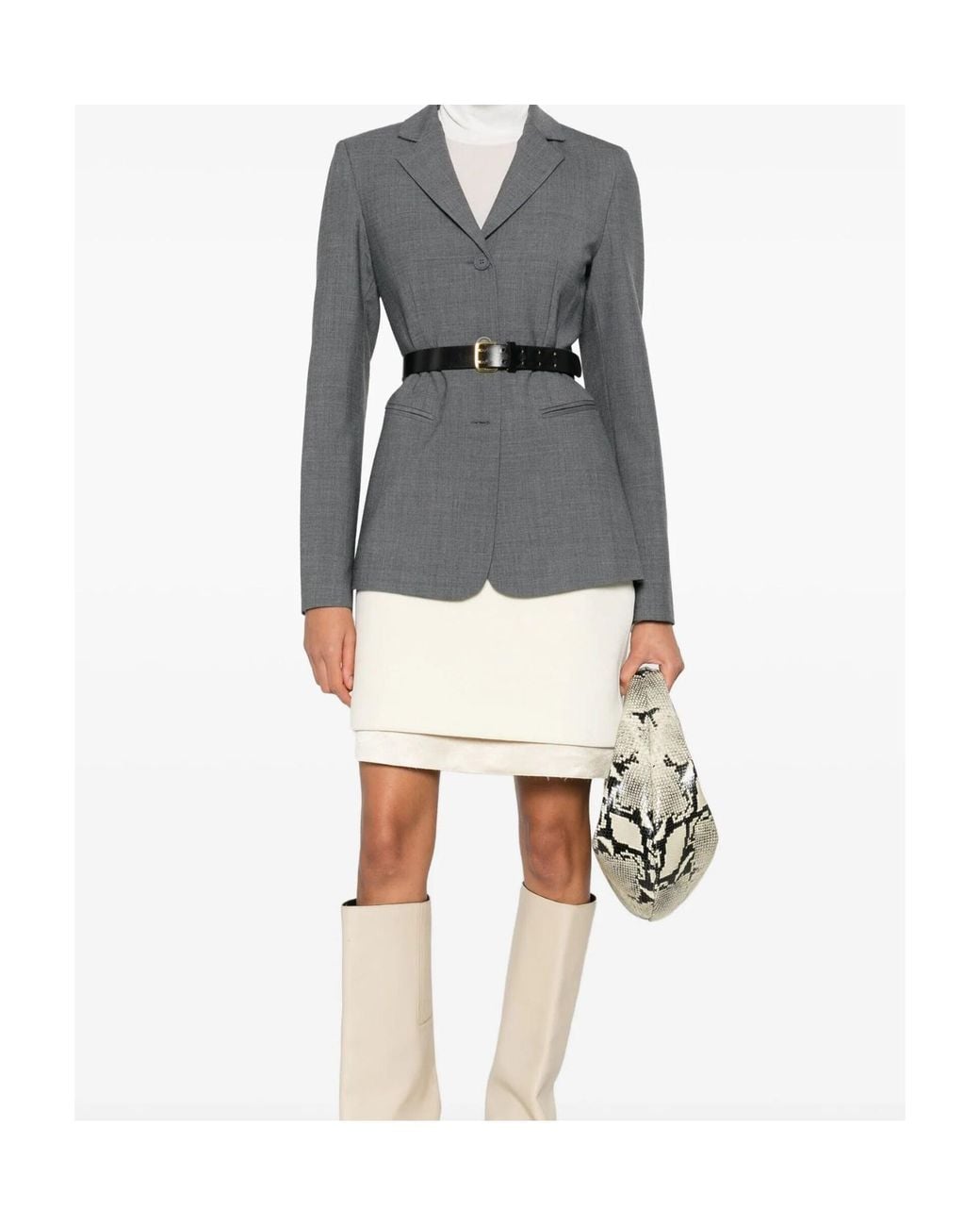 Semicouture Gray Lapel Long-Sleeved Suit Jacket