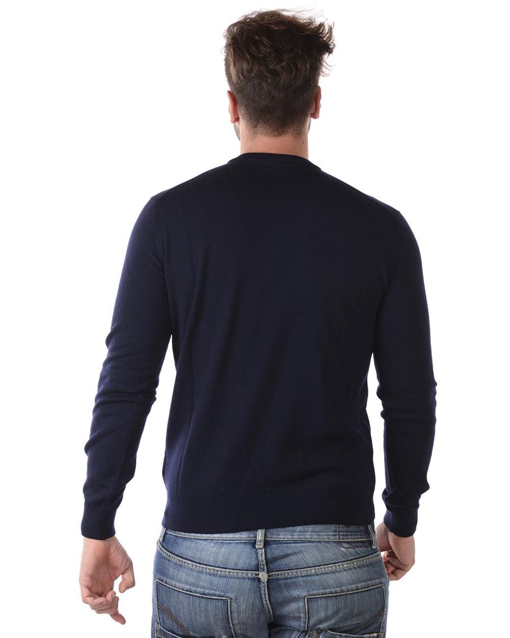 Emporio Armani Blue Round-Neck And Long-Sleeved Sweater for men