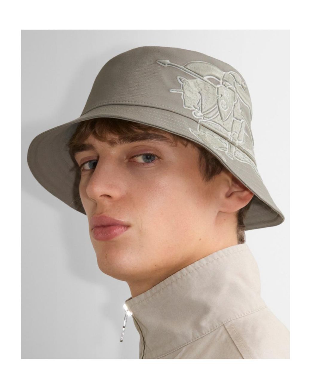 Burberry Gray Equestrian Knight-Embroidered Bucket Hat for men