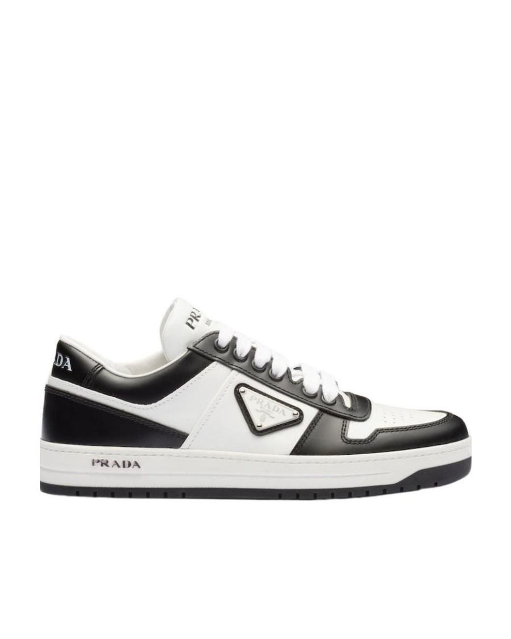 Prada White Downtown Brand-Plaque Leather Low-Top Trainers