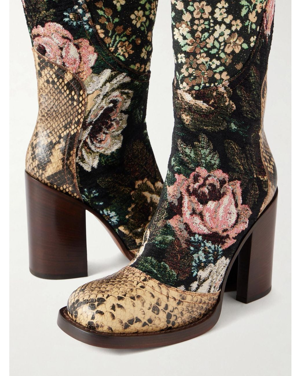 Dries Van Noten Black Patchwork Leather Boots