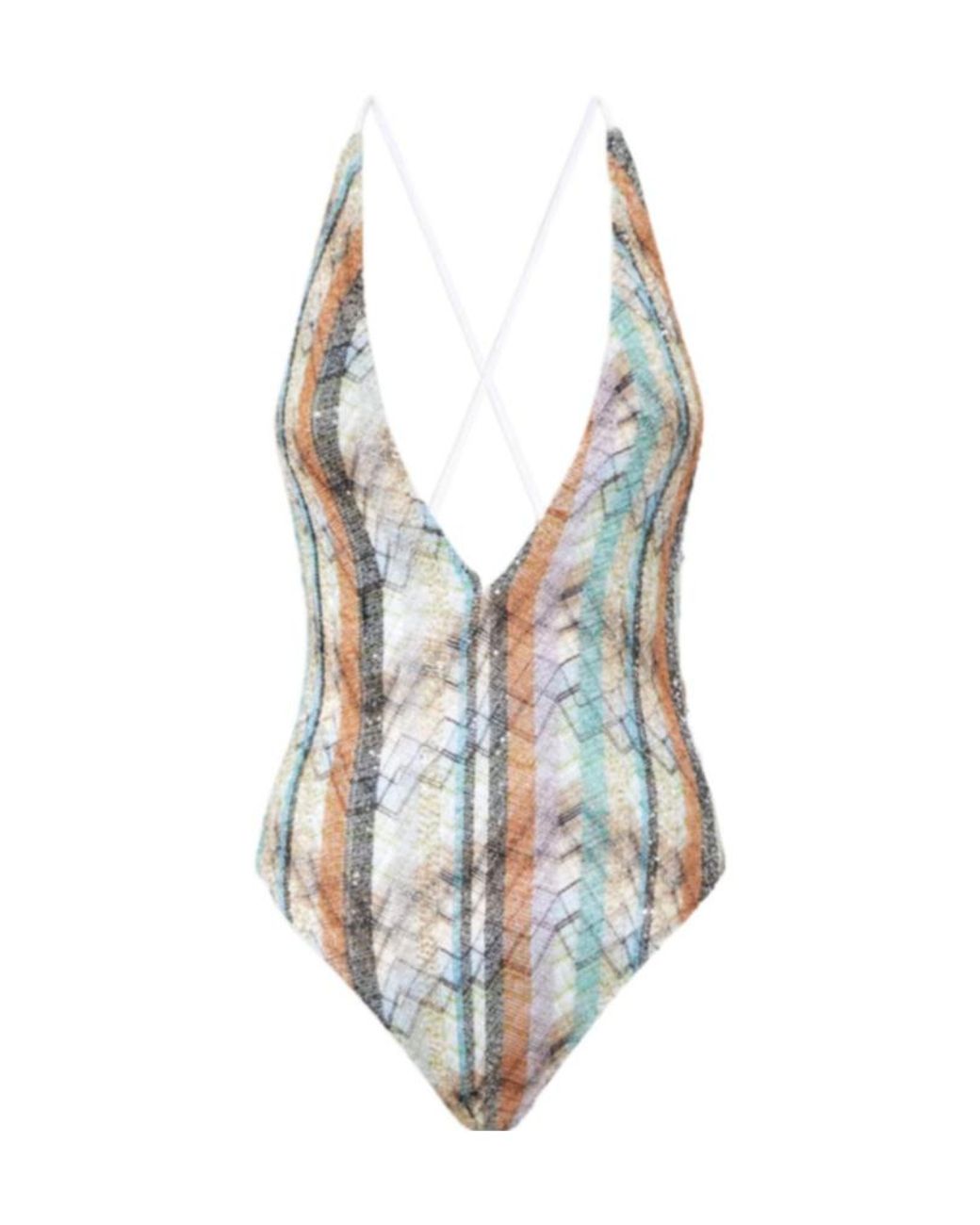 Missoni White Lurex Striped One-Piece Swimsuit