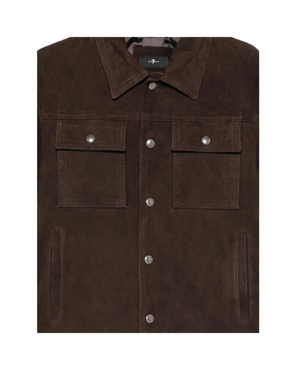 7 For All Mankind Brown Suede-Finish Press-Stud Jacket for men