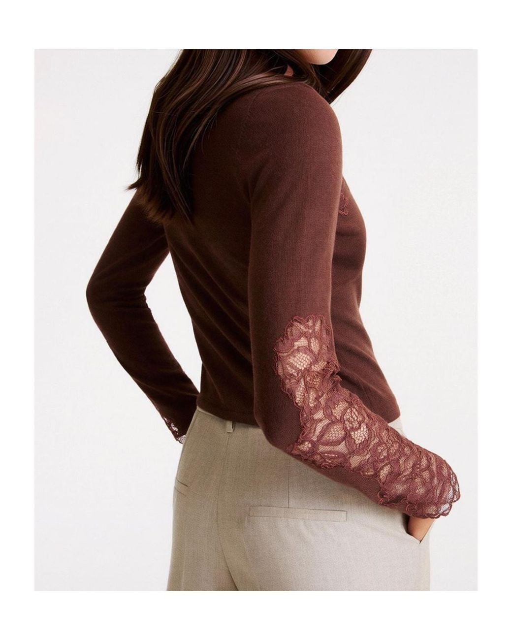 Marella Brown Ribbed-Knit Crew-Neck Sweater