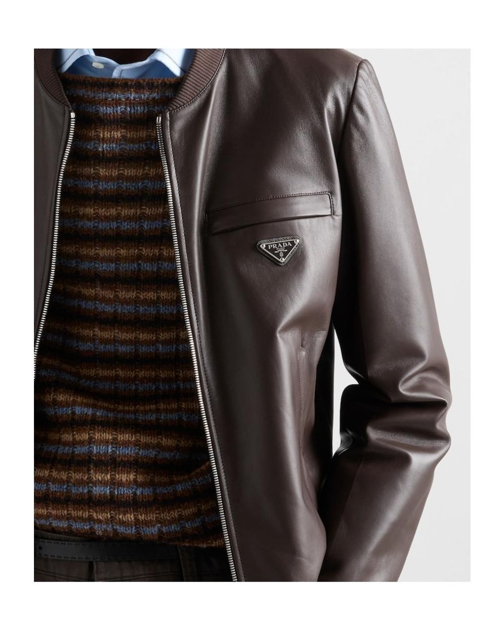 Prada Brown Reversible Nappa Leather Bomber Jacket for men
