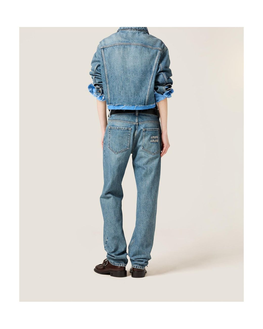 Miu Miu Blue Logo-Embroidered Straight-Leg Jeans
