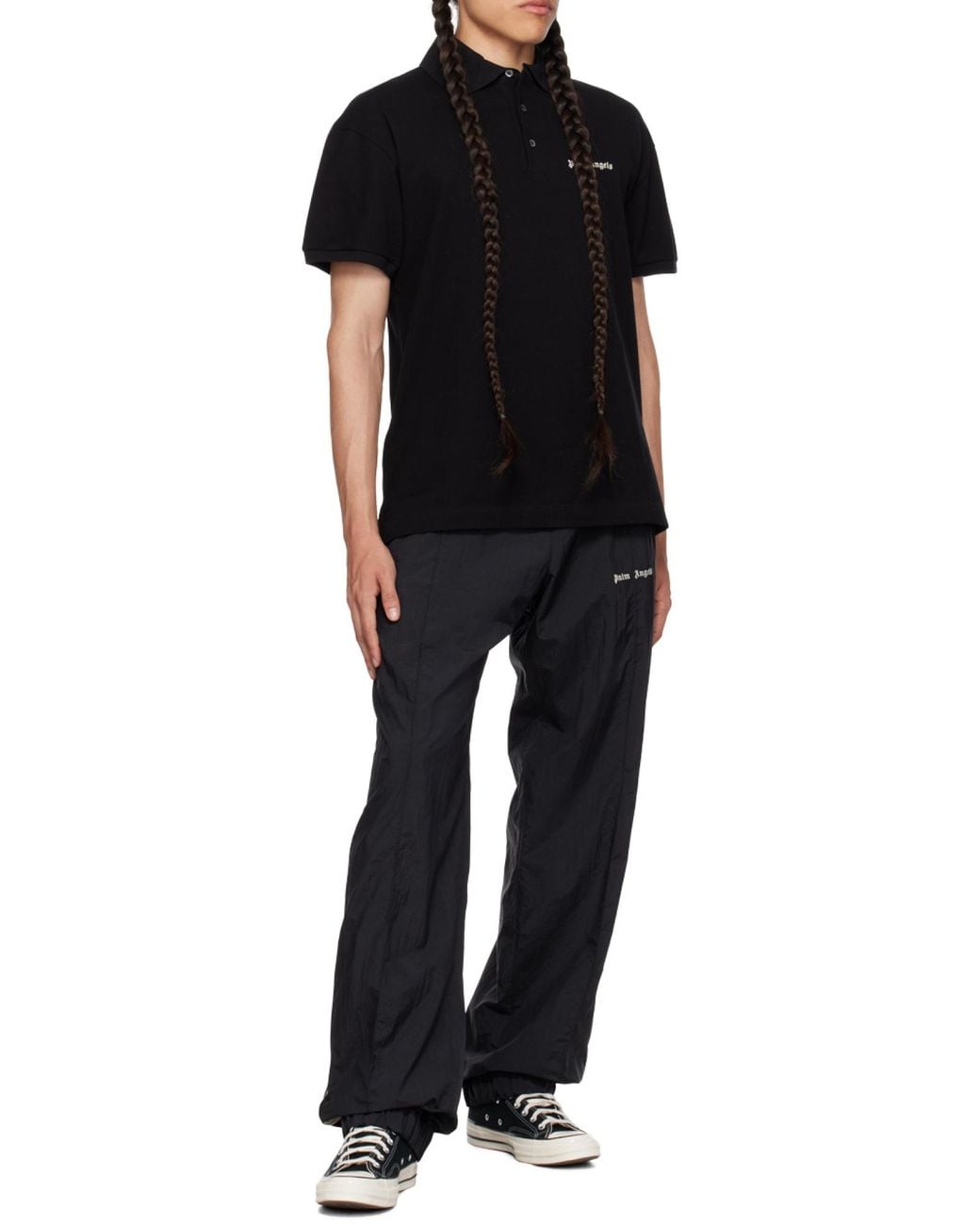 Palm Angels Black Logo Embroidered Polo Shirt for men