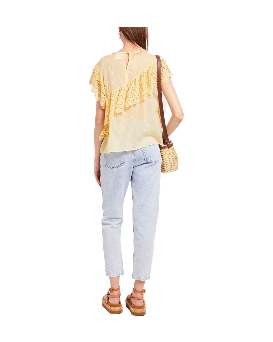 Isabel Marant Yellow Solid Embroidered Short-Sleeve Top