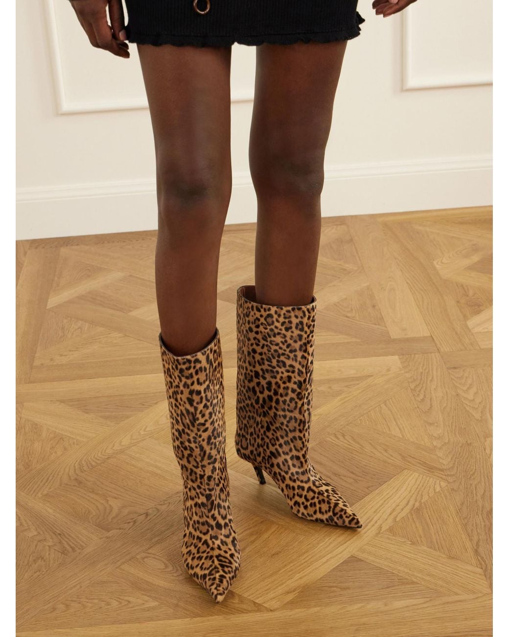 AMINA MUADDI Brown Fiona 60 Leopard-Print Calf Hair Knee Boots