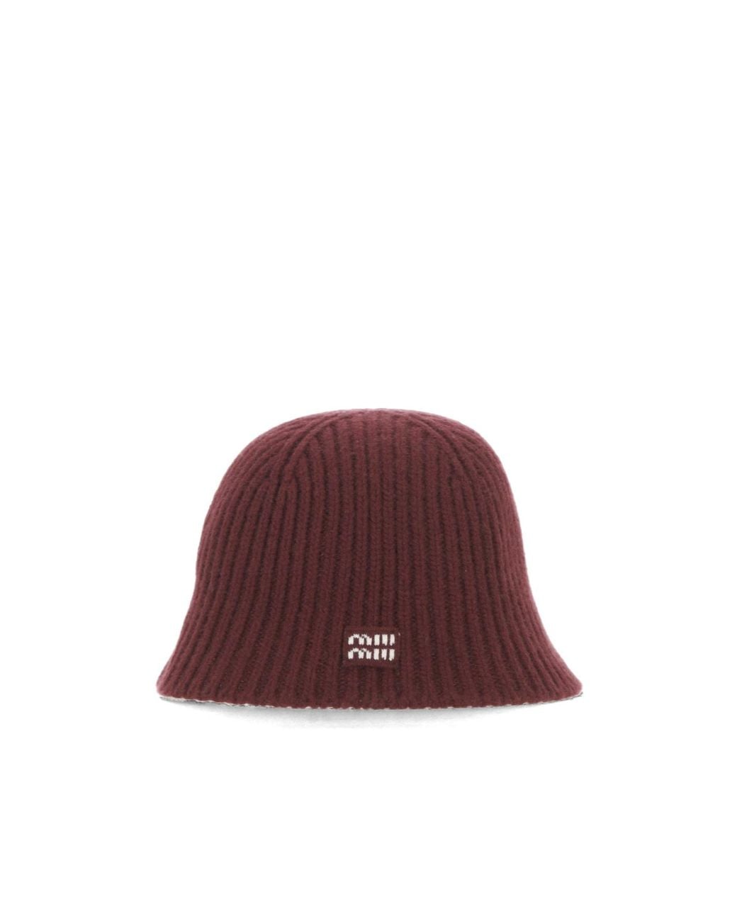 Miu Miu Brown Ribbed-Knit Beanie Hat