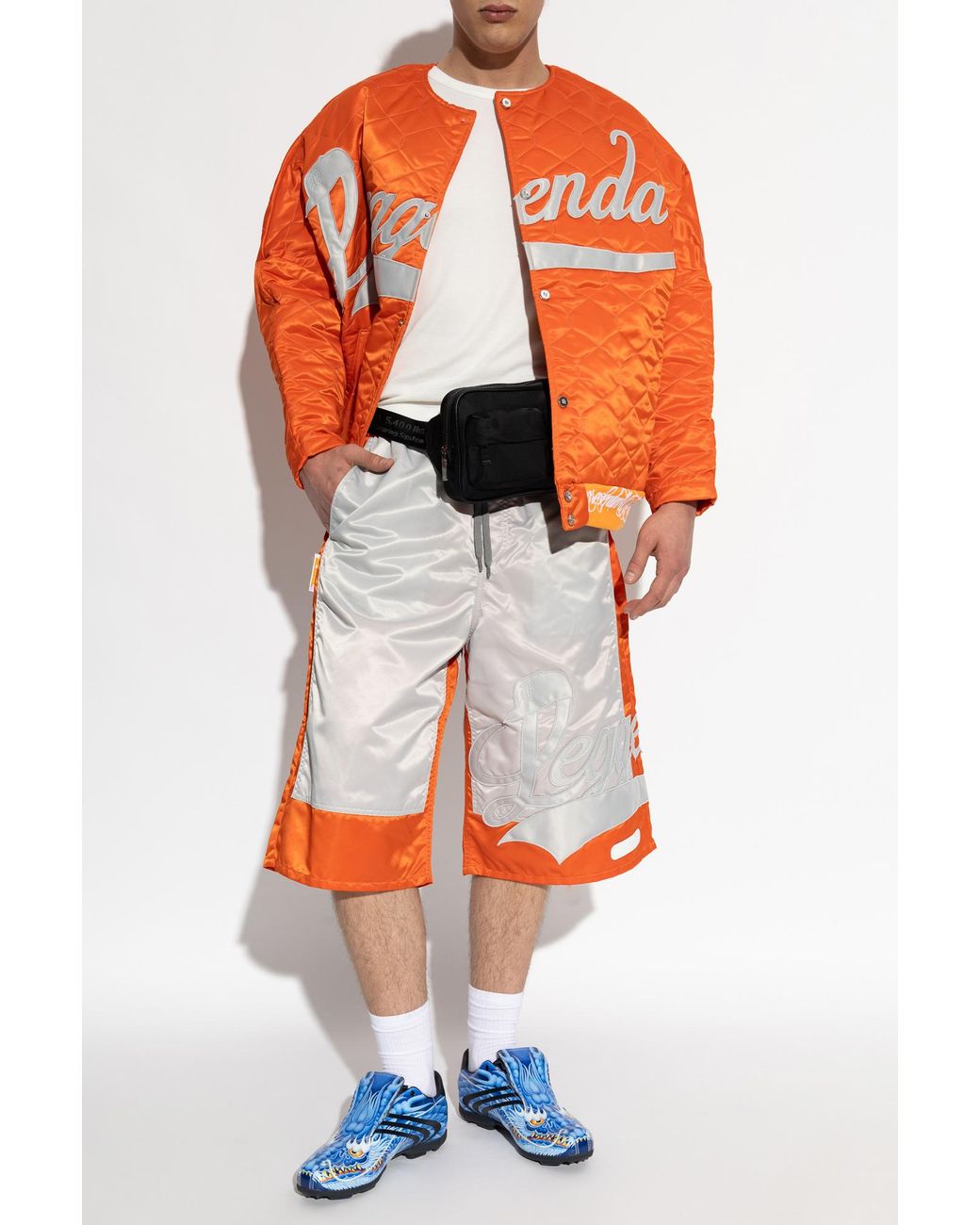 PDF CHANNEL Gray Logo-Embroidered Colour-Block Shorts for men
