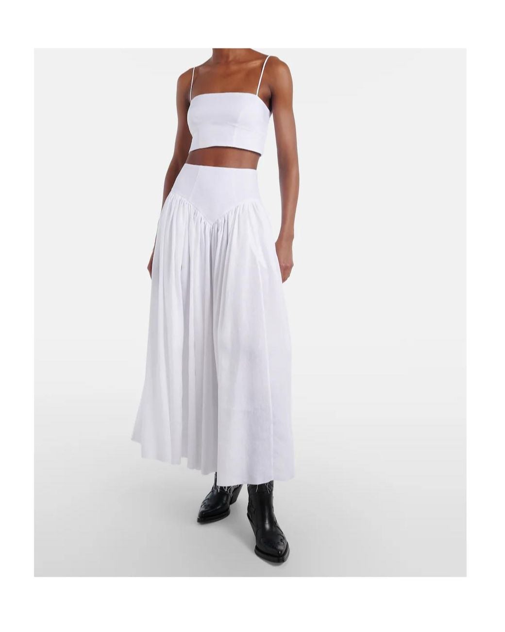 Gabriela Hearst White Juniper Gathered Linen Midi Skirt