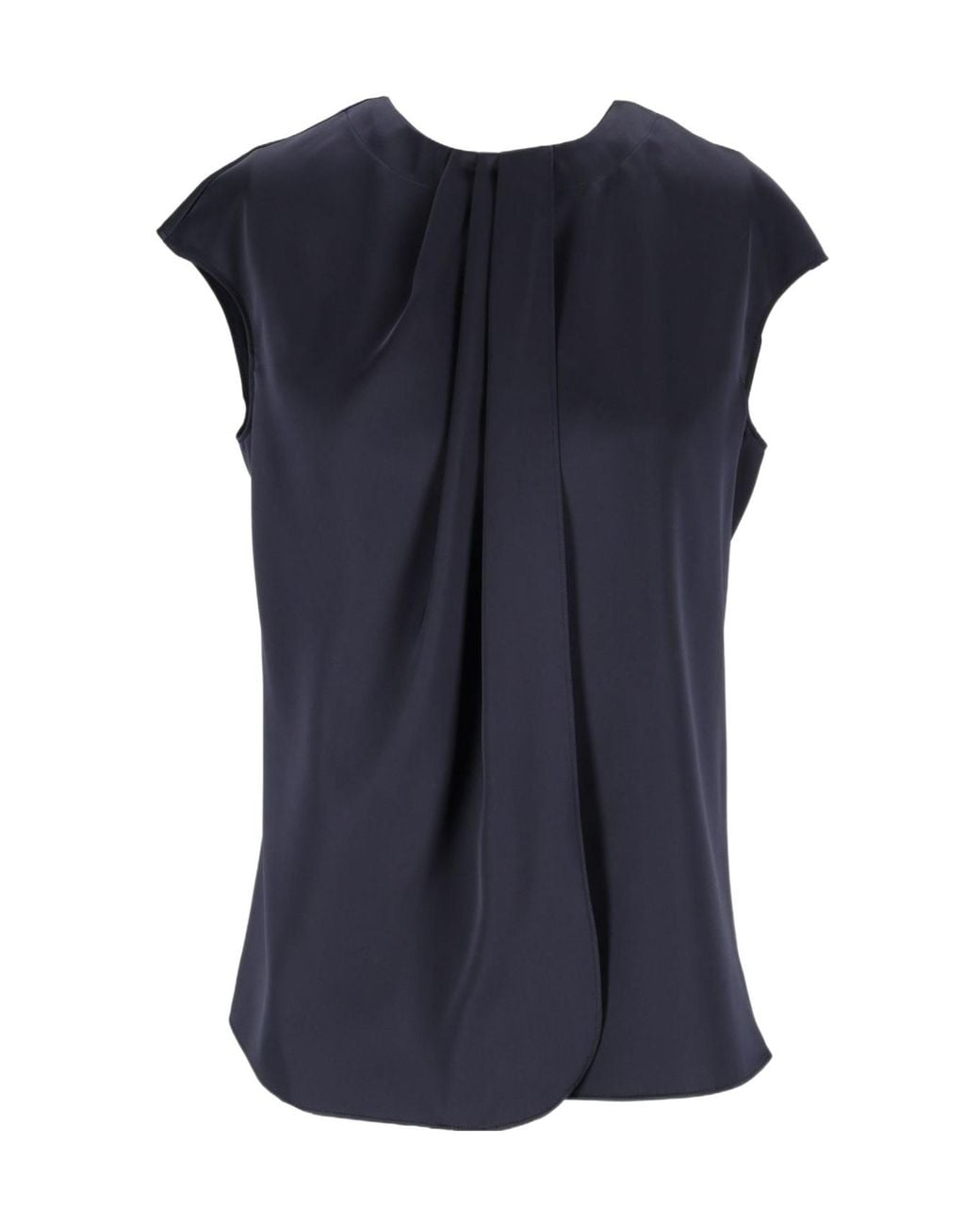 Emporio Armani Blue Crewneck Pleated Cap-Sleeved Blouse