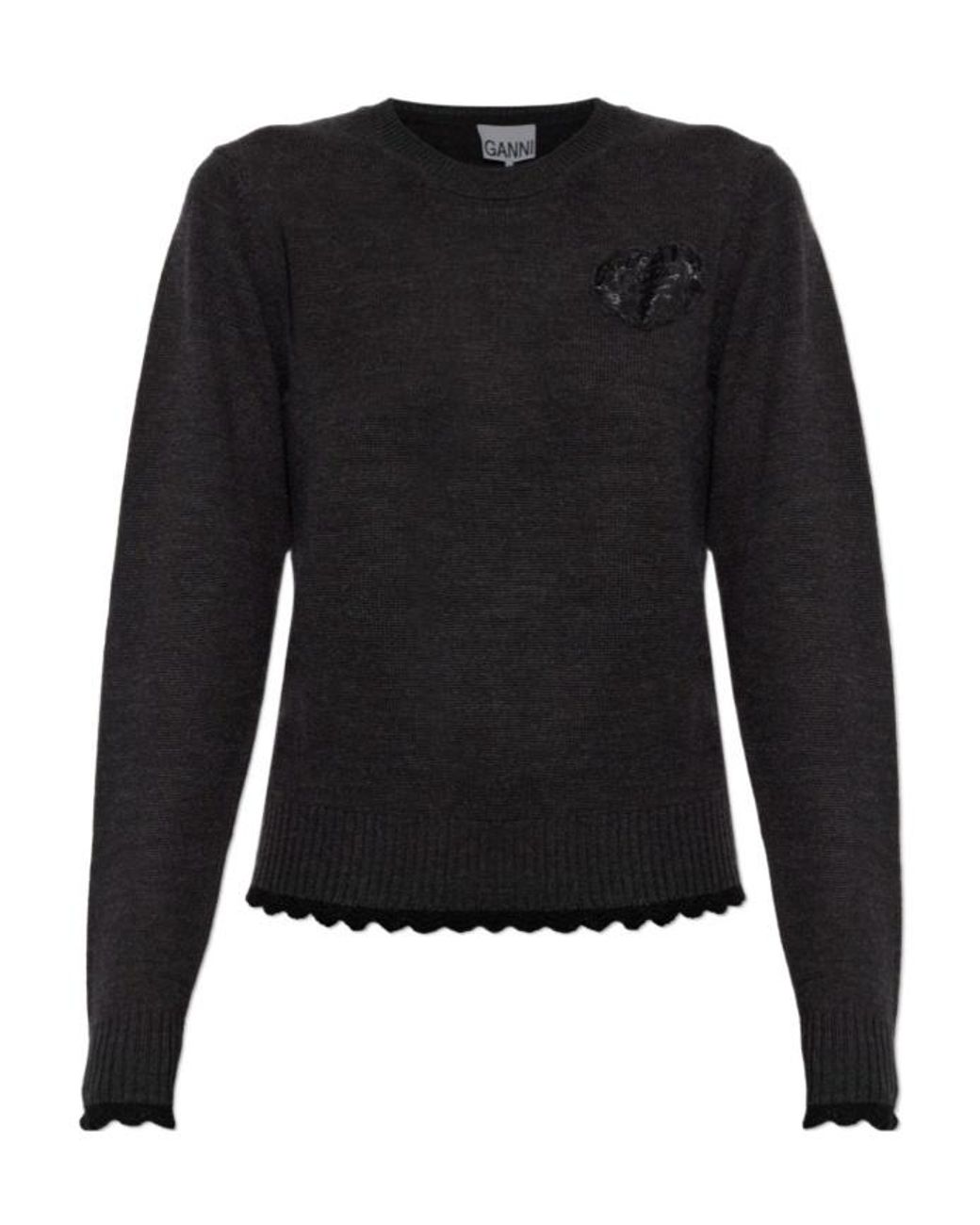 Ganni Black Logo Patch Knitted Jumper