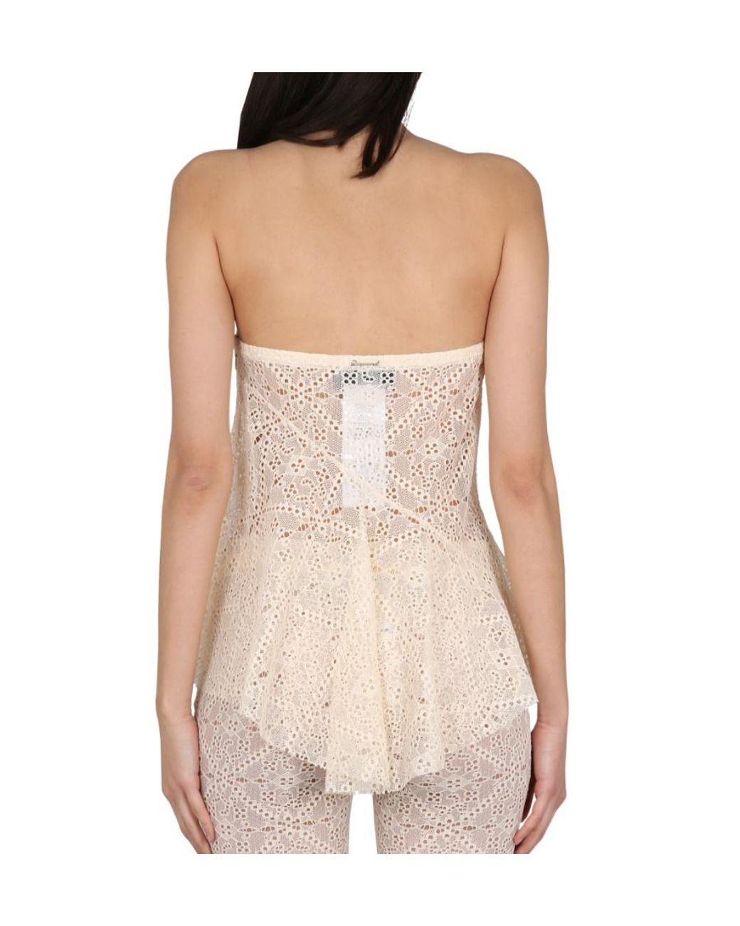DSquared² Natural Broderie-Anglaise Asymmetric Hem Top