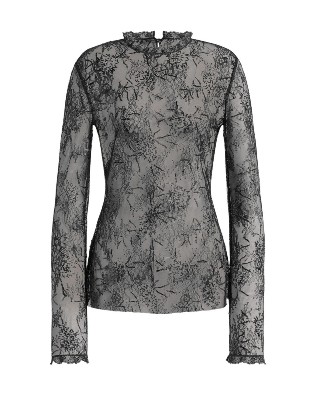 Alberta Ferretti Gray Sequin-Embellished Lace Top
