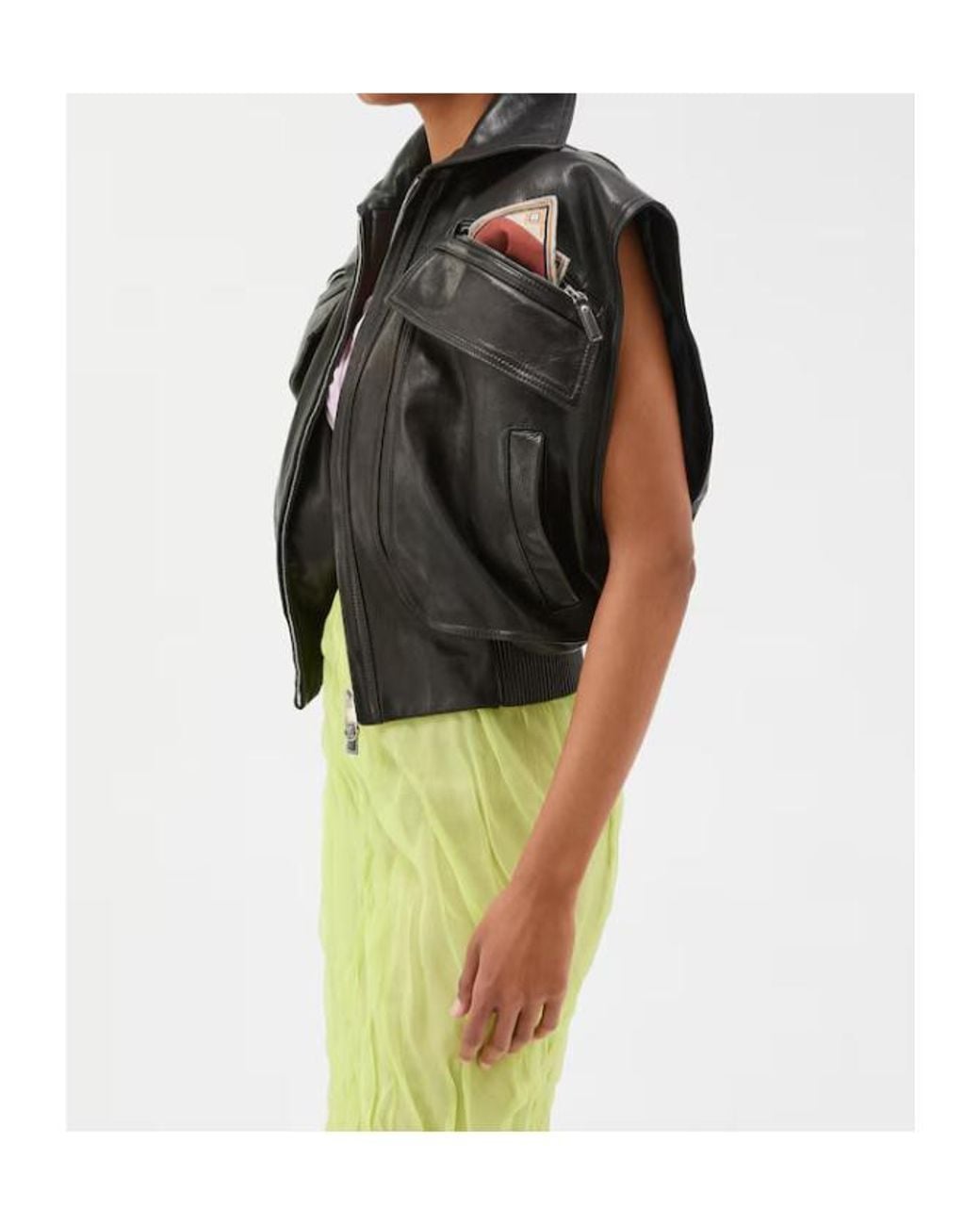 Versace Black Zip-Up Leather Gilet