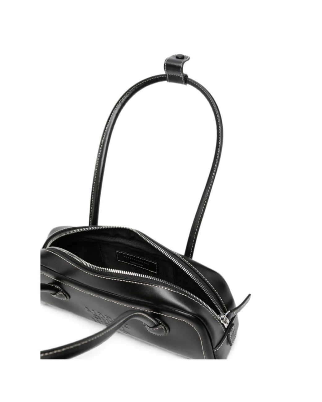 MARGE SHERWOOD Black Mini Contrast-Stitch Leather Shoulder Bag