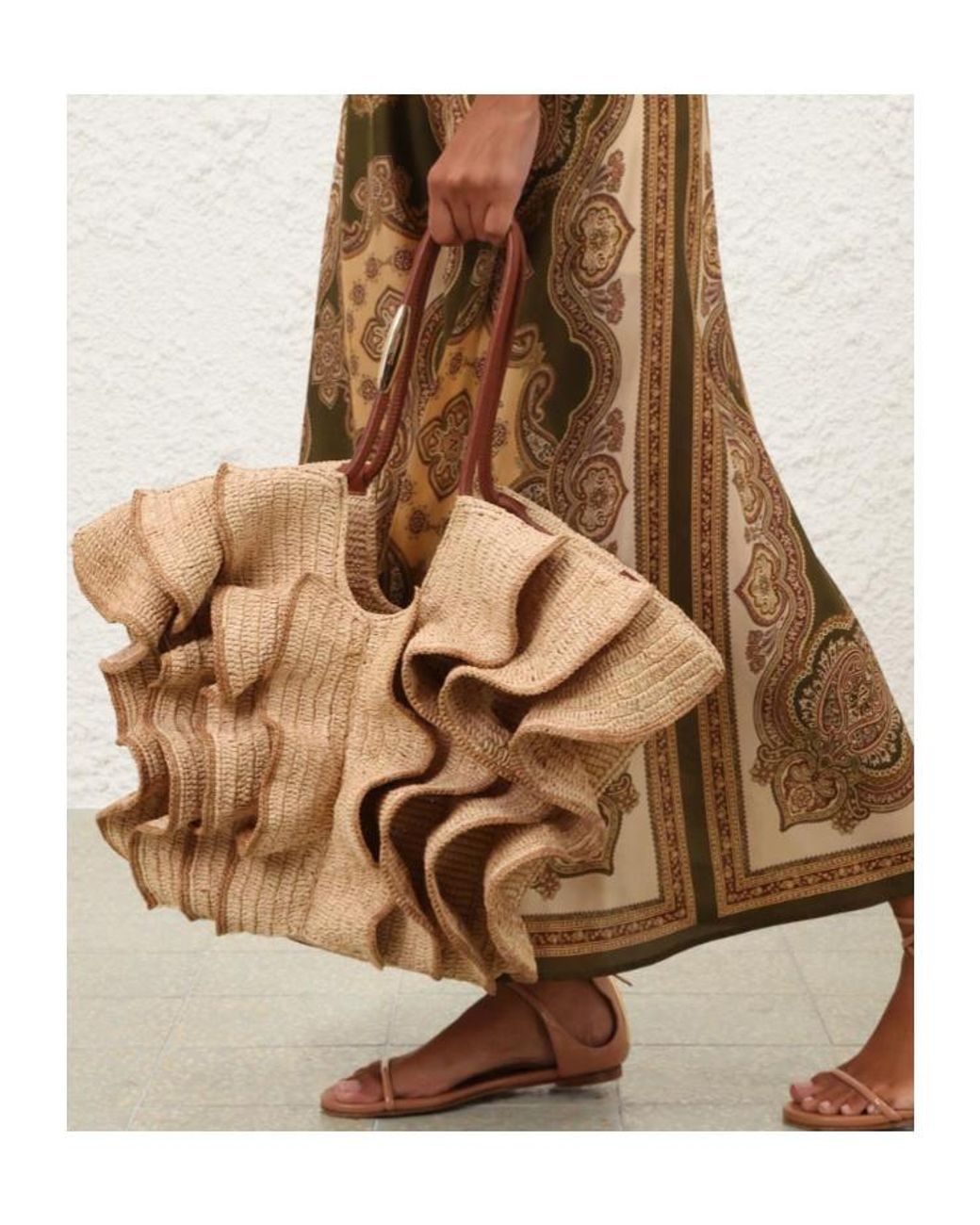 Zimmermann Natural Ruffle Detailed Top Handle Bag