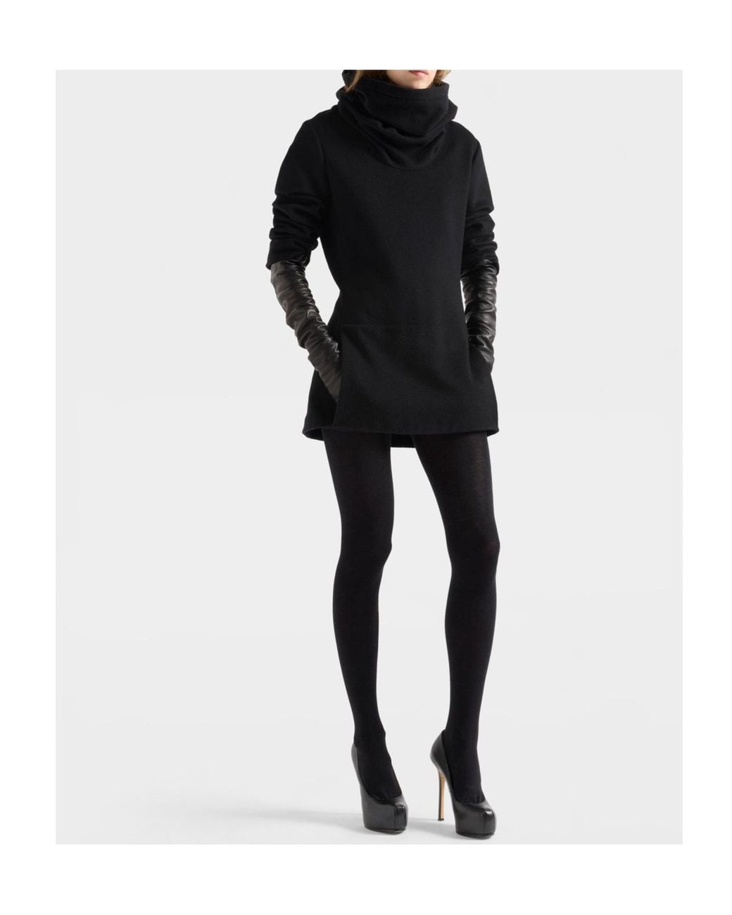7 For All Mankind Black Mini Ruched High-Neck Dress