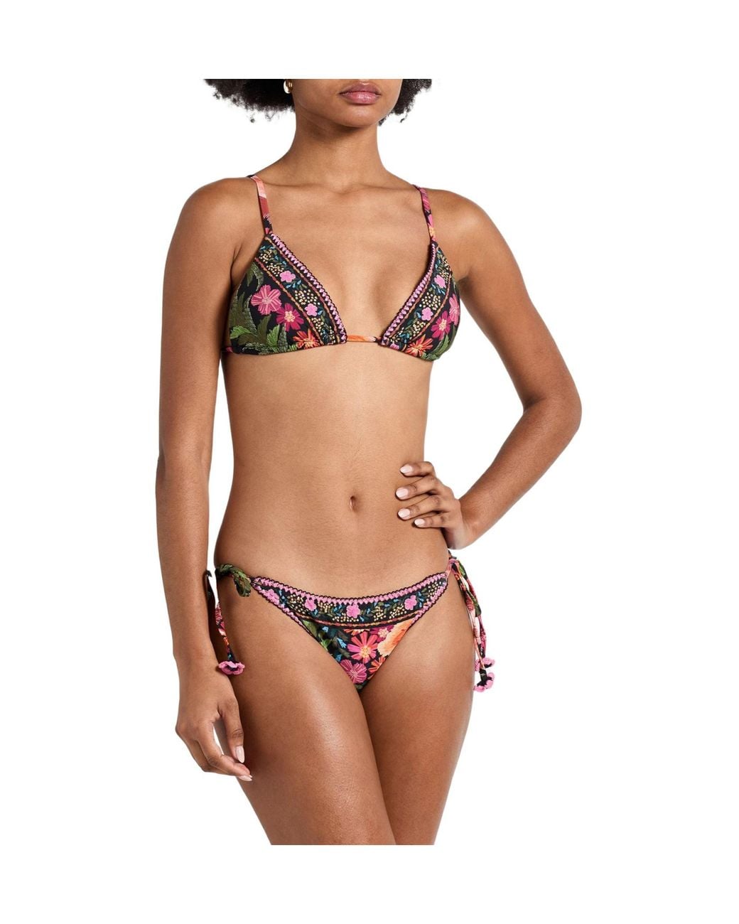 Farm Rio Black Floral Triangle Bikini