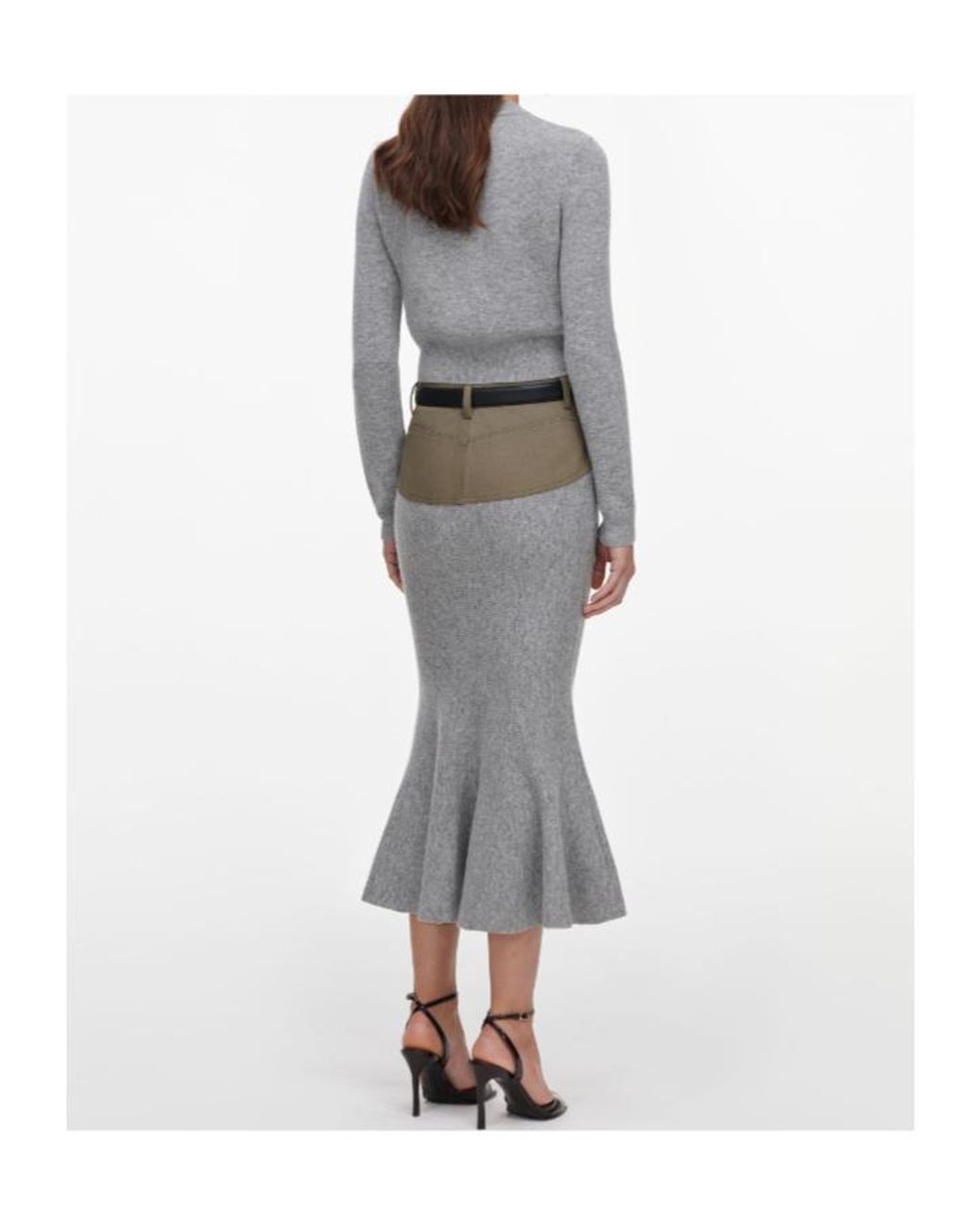 Self-Portrait Gray Contrast Panel Knitted Skirt