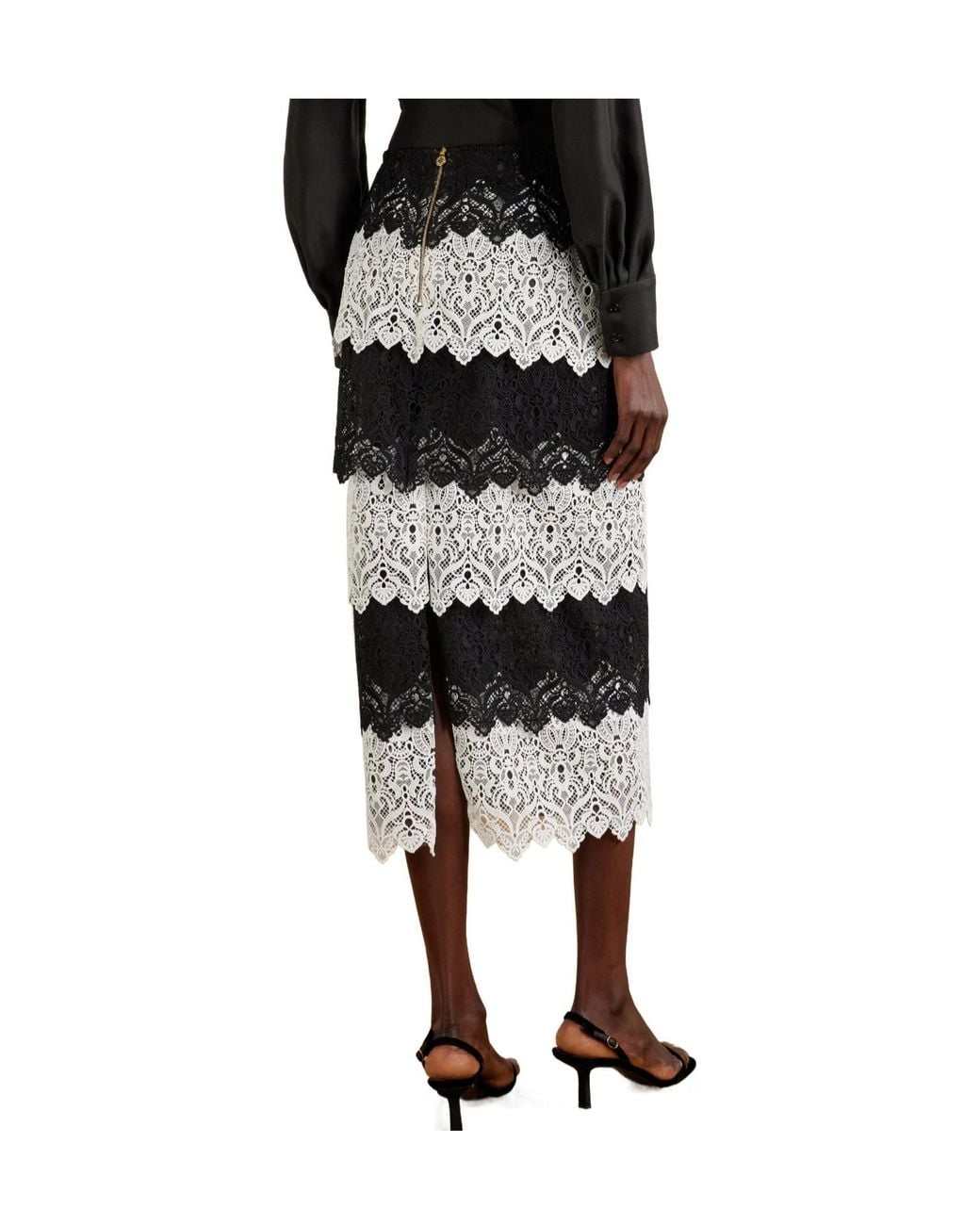 Carolina Herrera Black Lace Midi Skirt