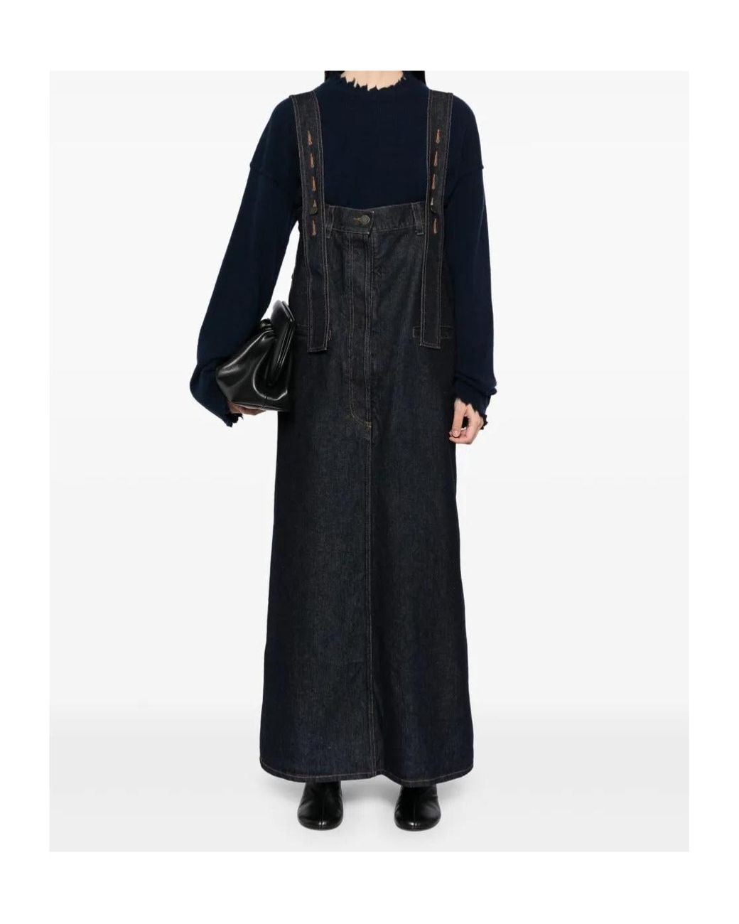 Uma Wang Black Denim Overalls Skirt