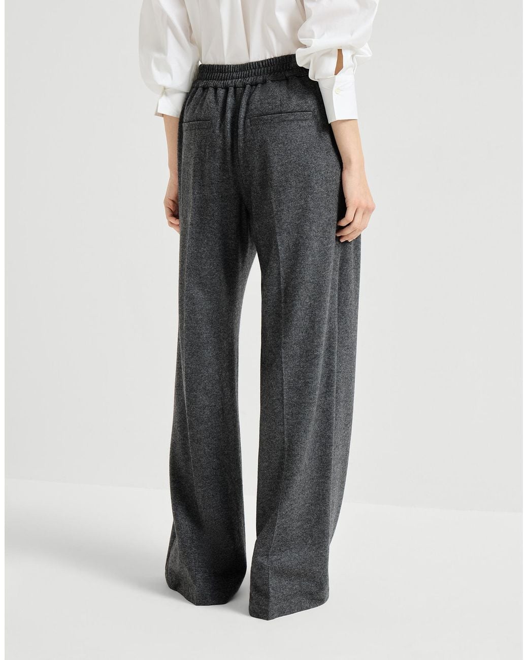 Brunello Cucinelli Gray Cashmere Jersey Pleated Wide Track Trousers