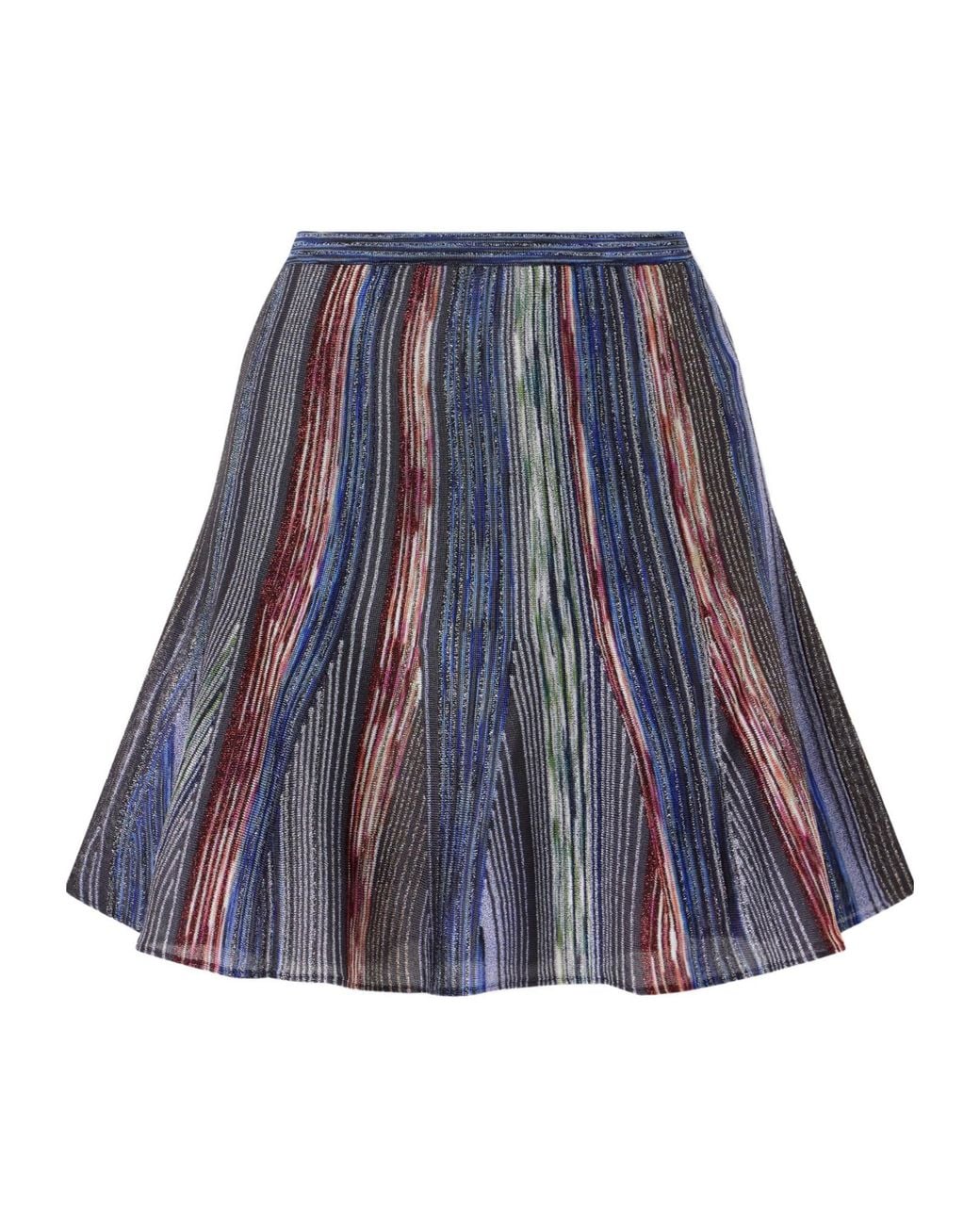 Missoni Blue Striped Metallic Crochet-Knit Mini Skirt