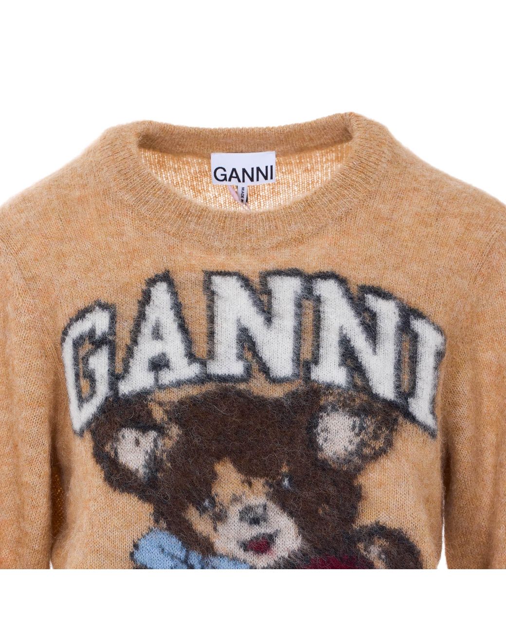Ganni Pink Graphic Bear Intarsia Knit Jumper