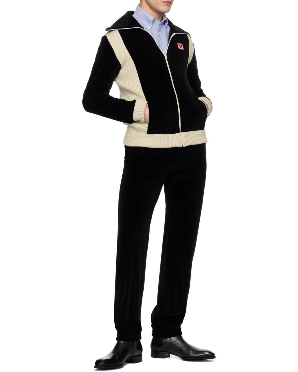 Valentino Blue Logo Embroidered Long-Sleeved Shirt for men