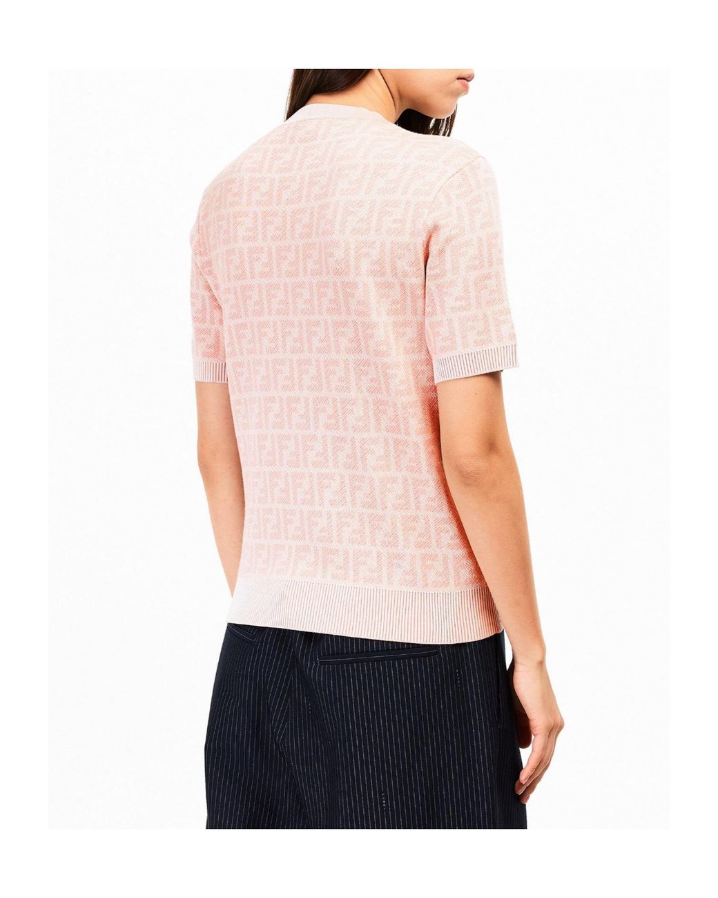 Fendi Natural Light Short-Sleeve Crew Neck Knit Top