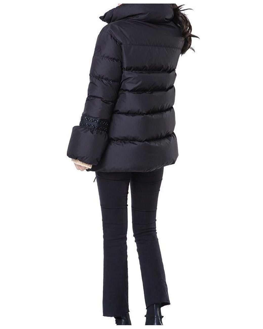 Moncler Black Long Down Jacket With Logo Patch