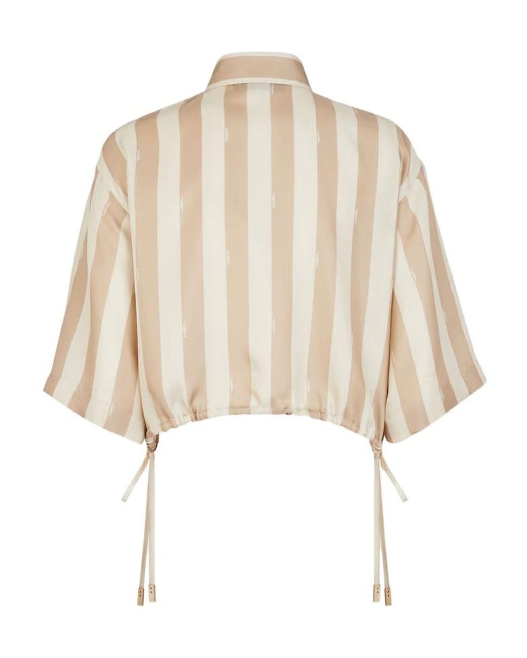 Fendi Natural Striped Drawstring Hem Cropped Shirt