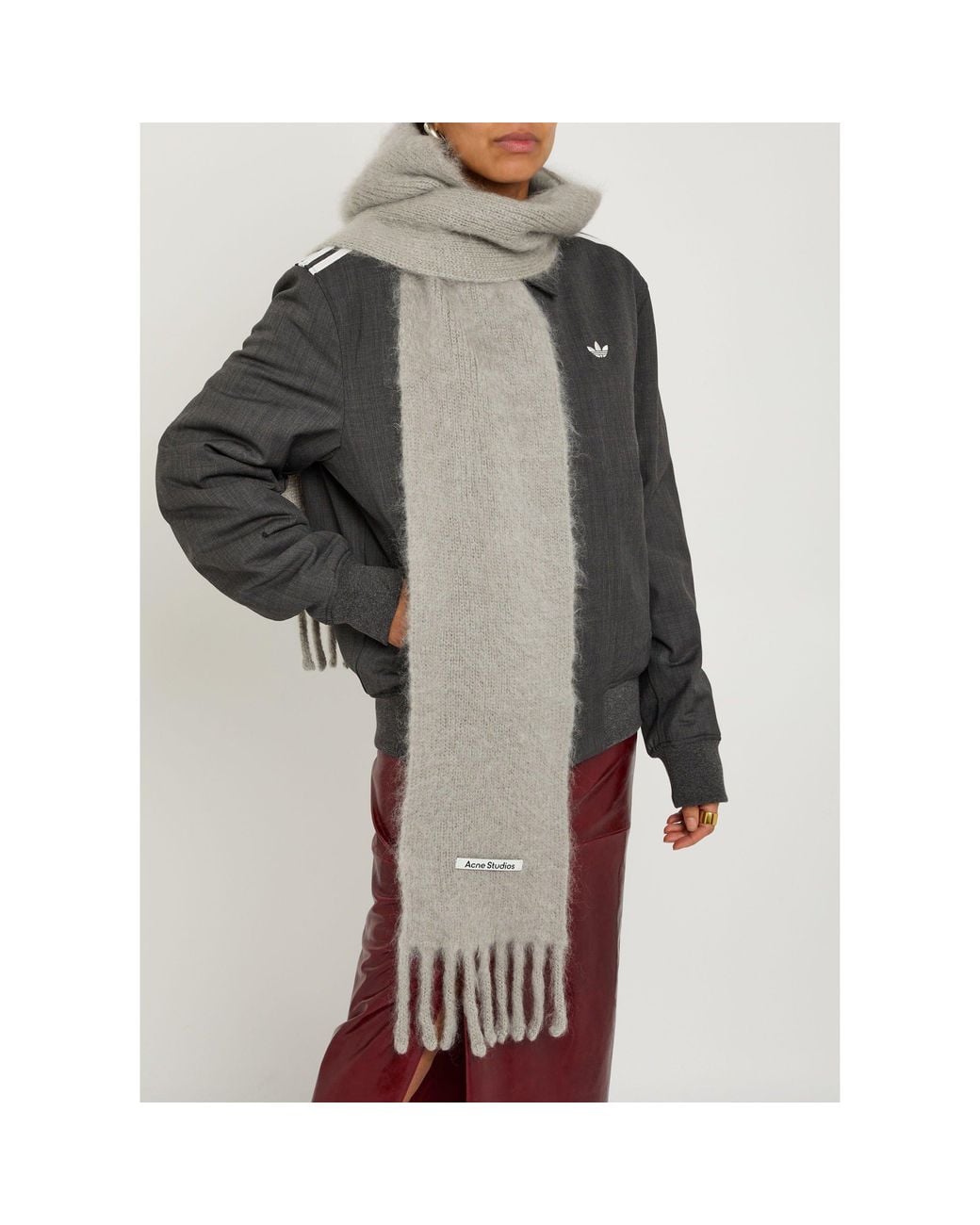 Acne White Hooded Wool Knitted Scarf for men
