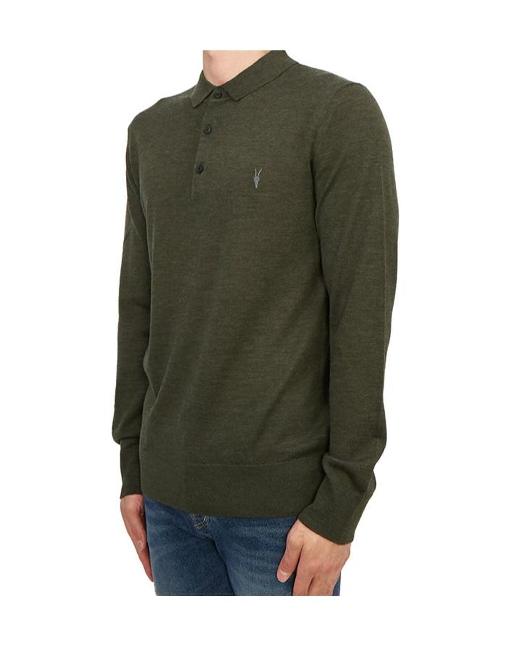 AllSaints Green Long-Sleeved Polo Shirt for men