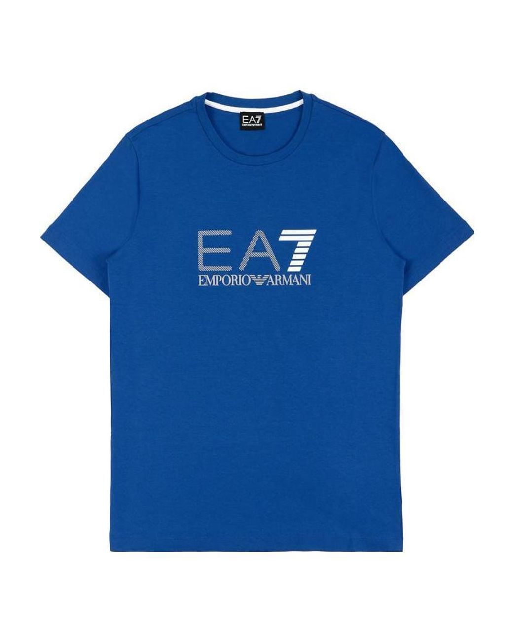 EA7 Blue Logo Printed Round Collar T-Shirt for men