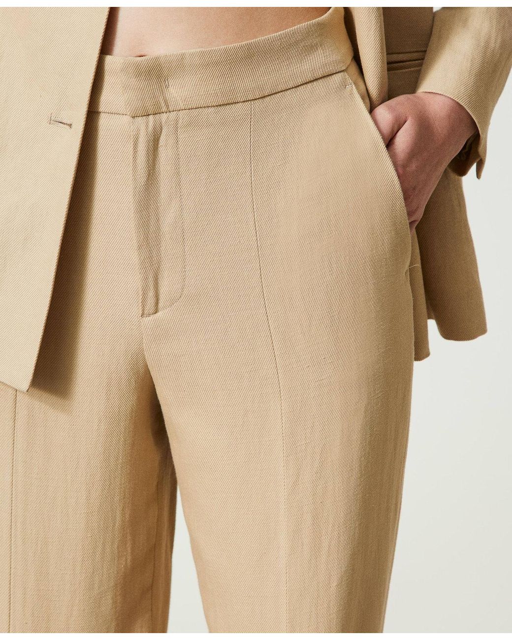 Twinset Natural Slit-Hem Straight-Leg Trousers