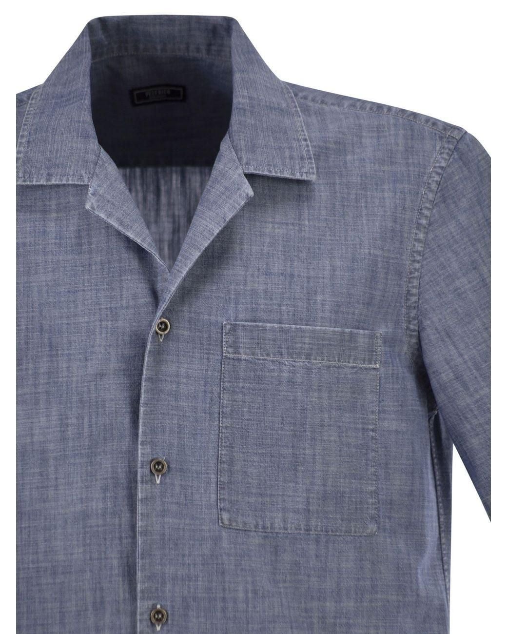 Peserico Blue Lightweight Denim Short-Sleeve Shirt for men