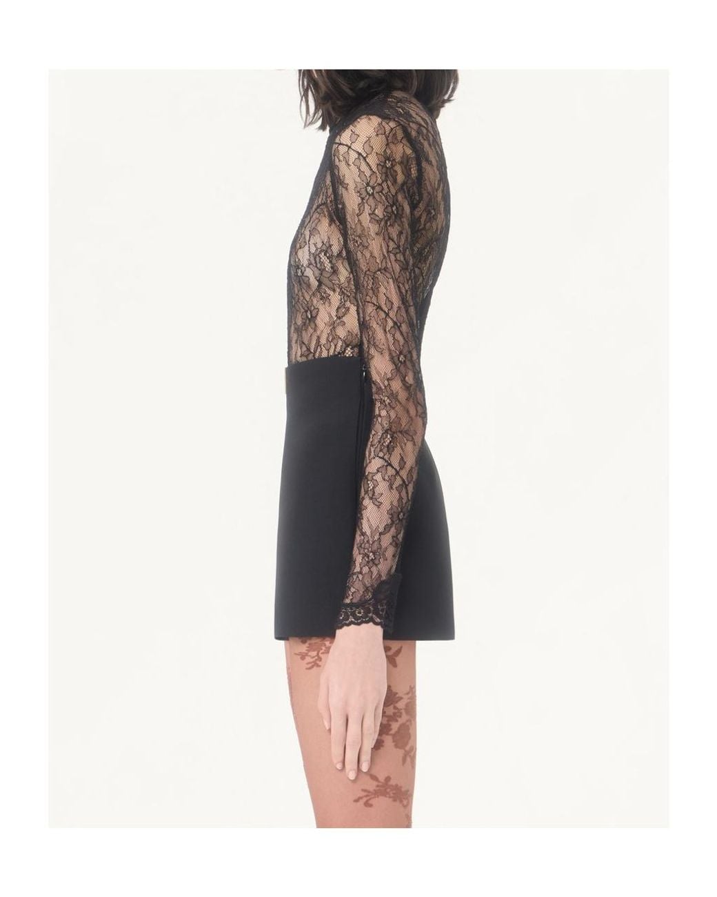 Valentino Gray Floral Lace Bodysuit