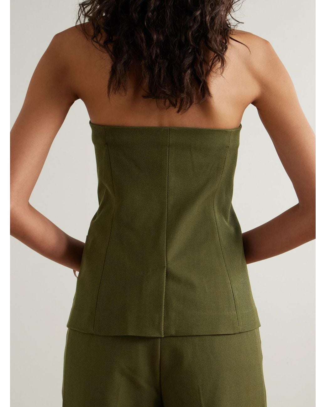 Staud Green Strapless Twill Bustier Top