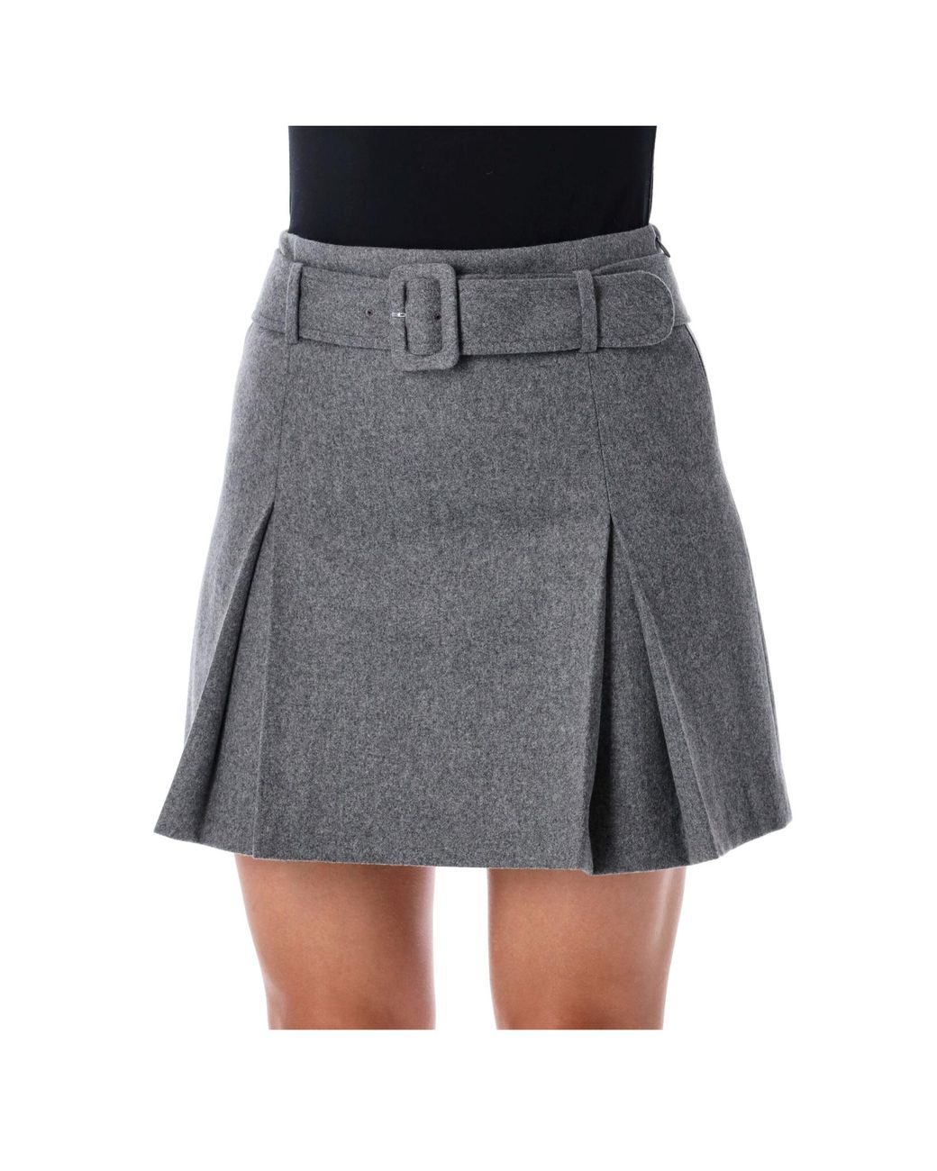 A.P.C. Gray Belted Pleated Mini Skirt