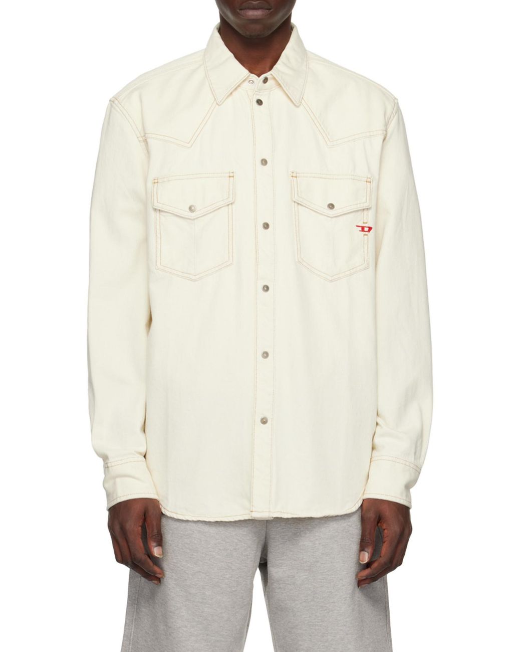 DIESEL White Logo-Embroidered Denim Shirt for men