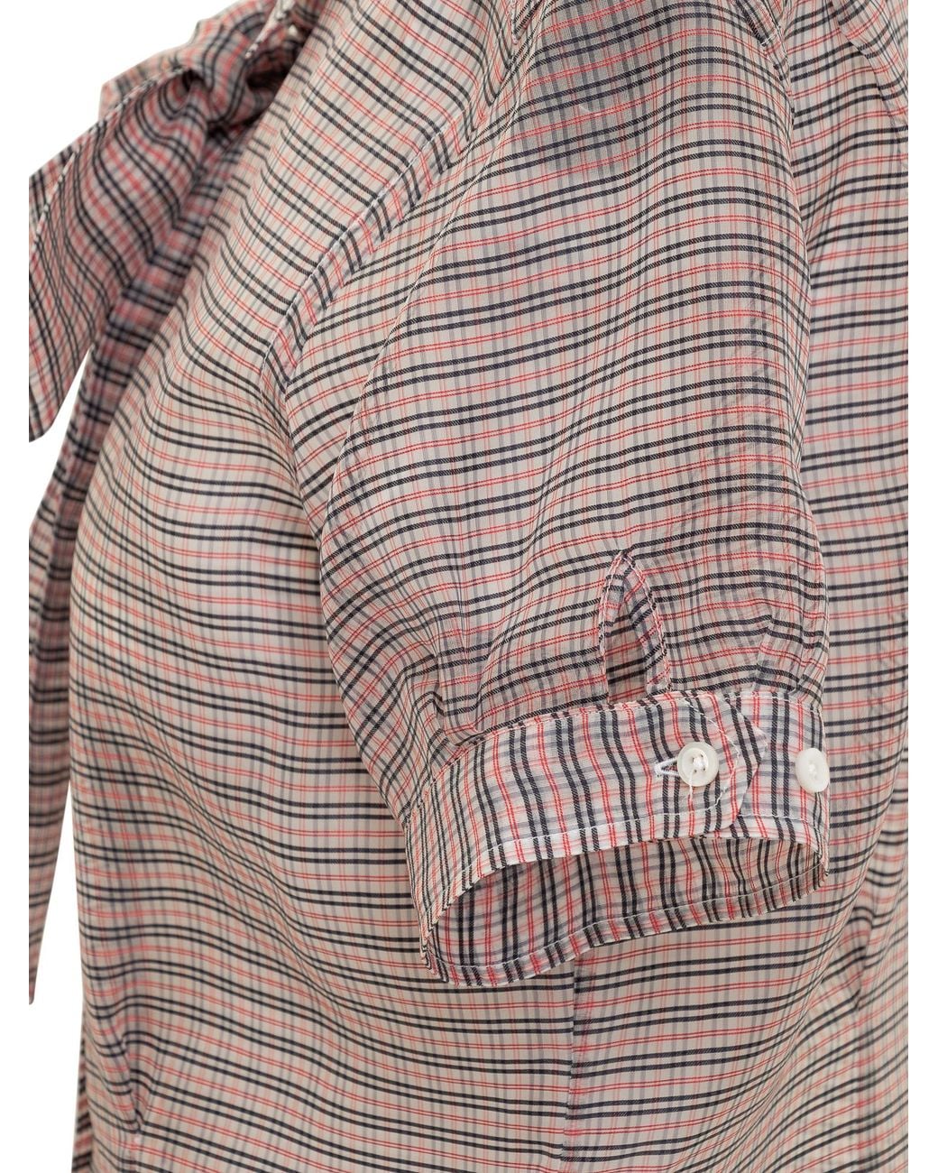 Thom Browne Gray Bow Collar Checked Blouse
